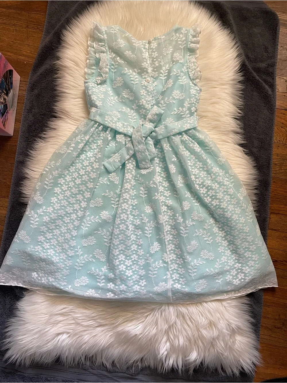 Jona Michelle Light Blue Lace-Overlay Flower Waist Dress